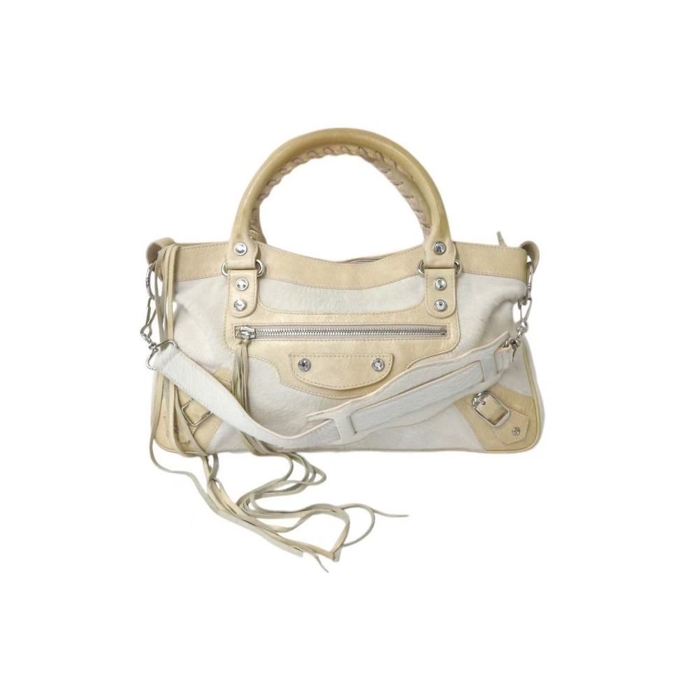 BALENCIAGA The First Handbag Harako Leather Rhinestones Ivory White